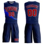 Custom Basketball Jersey with Name and Number - Personalized Navy Red-White Round Neck Sublimation Suit Personalized Navy