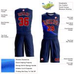 Custom Basketball Jersey with Name and Number - Personalized Navy Red-White Round Neck Sublimation Suit Personalized Navy