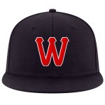 Custom Personalized Snapback Hat with Navy Red-White Stitched Design, Team Name and Number - Adjustable Fit Personalized