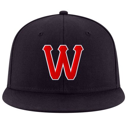 Custom Personalized Snapback Hat with Navy Red-White Stitched Design, Team Name and Number - Adjustable Fit Personalized