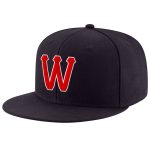 Custom Personalized Snapback Hat with Navy Red-White Stitched Design, Team Name and Number - Adjustable Fit Personalized