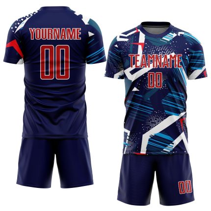 Personalized Navy Red White Soccer Uniform Jersey - Custom Sublimation Design Personalized Navy Red-White Sublimation Soccer
