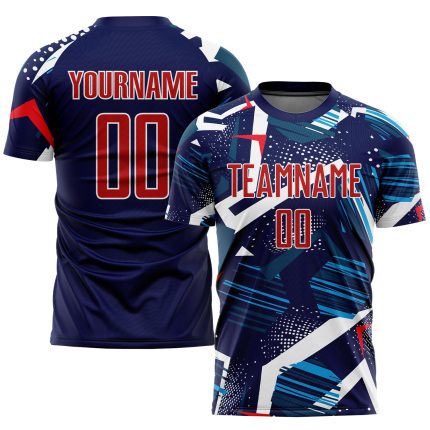 Personalized Navy Red White Soccer Uniform Jersey - Custom Sublimation Design Personalized Navy Red-White Sublimation Soccer