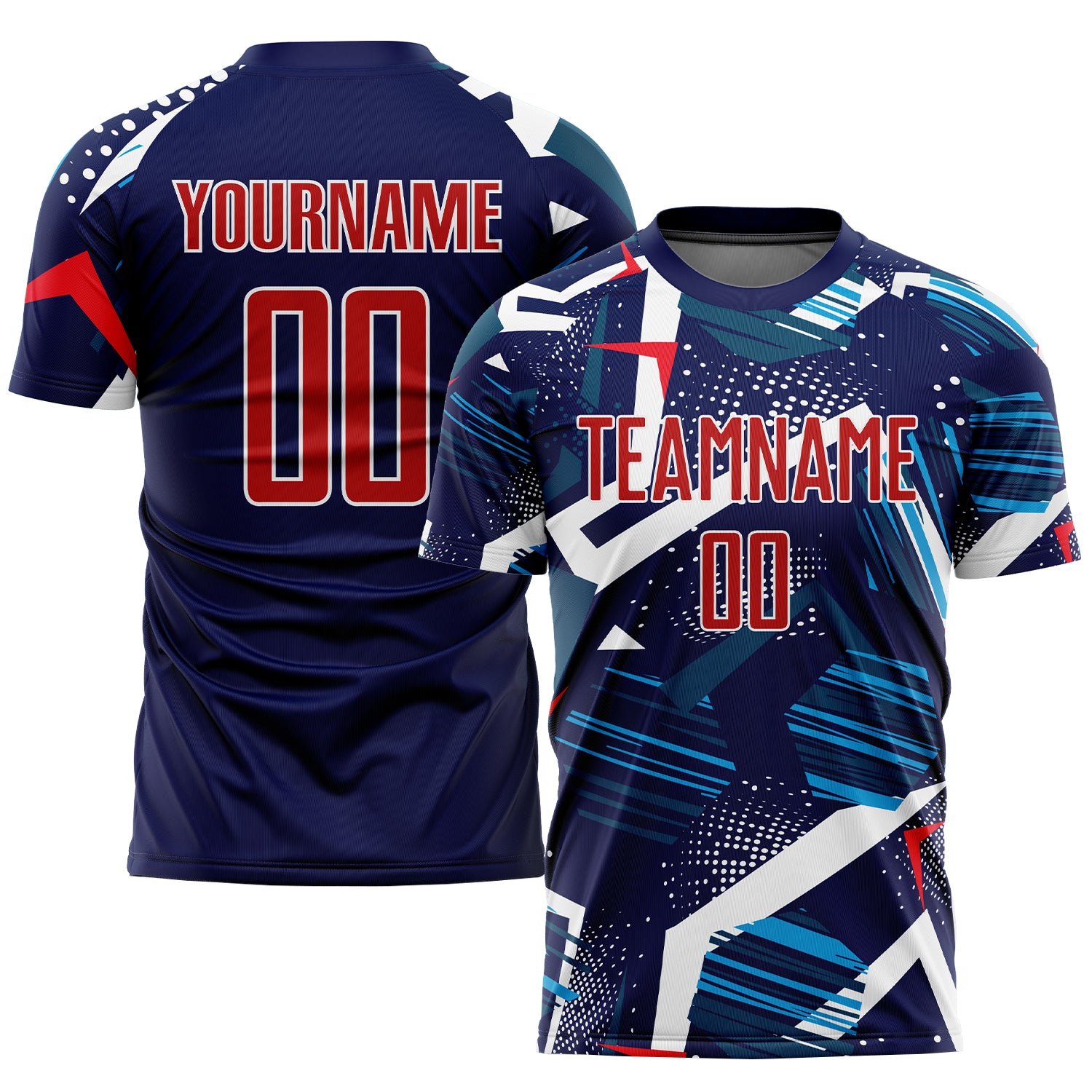 Personalized Navy Red White Soccer Uniform Jersey - Custom Sublimation Design Personalized Navy Red-White Sublimation Soccer