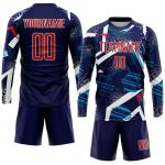 Personalized Navy Red White Soccer Uniform Jersey - Custom Sublimation Design Personalized Navy Red-White Sublimation Soccer