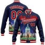 Personalized St. Louis Gateway Arch 3D Varsity Letterman Jacket Custom Name & Number Navy Red-White Team Edition Personalized