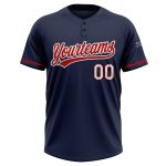 Custom Navy Red-White Softball Jersey Unisex Two-Button Design Personalized Navy Red-White Two-Button Unisex Softball Jersey