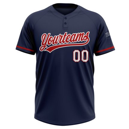 Custom Navy Red-White Softball Jersey Unisex Two-Button Design Personalized Navy Red-White Two-Button Unisex Softball Jersey