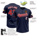 Custom Navy Red-White Softball Jersey Unisex Two-Button Design Personalized Navy Red-White Two-Button Unisex Softball Jersey
