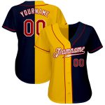 Custom Name Number Baseball Jersey - Personalized Authentic Navy Red Yellow Split Fashion Team Apparel Personalized Navy