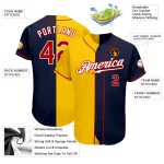 Custom Name Number Baseball Jersey - Personalized Authentic Navy Red Yellow Split Fashion Team Apparel Personalized Navy