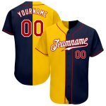 Custom Name Number Baseball Jersey - Personalized Authentic Navy Red Yellow Split Fashion Team Apparel Personalized Navy