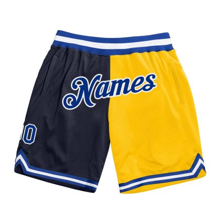 Custom Name and Number Personalized Navy Royal-Gold Basketball Shorts Authentic Throwback Split Fashion Style Personalized