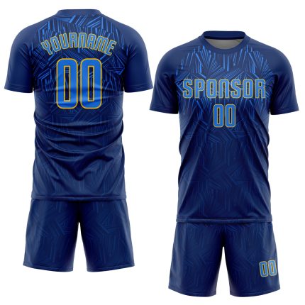 Custom Name Number Soccer Jersey - Personalized Navy Royal-Gold Sublimation Team Uniform Personalized Navy Royal-Gold Sublimation