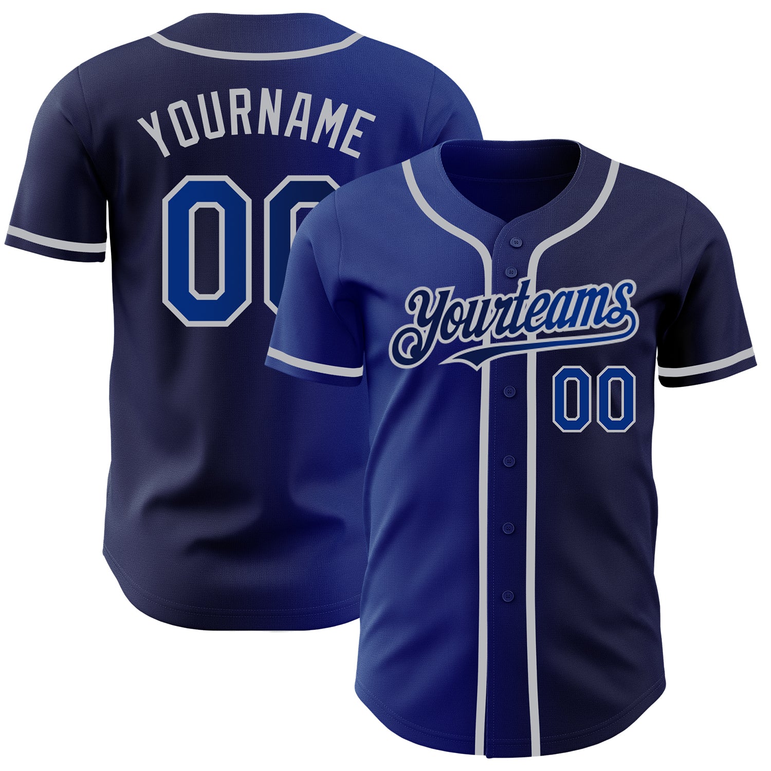 Custom Name and Number Personalized Baseball Jersey - Navy Royal-Gray Authentic Gradient Design Personalized Navy Royal-Gray