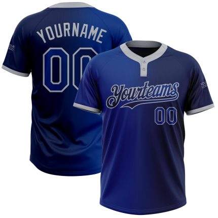 Custom Name and Number Unisex Softball Jersey - Personalized Navy Gray Gradient Two-Button Fashion Top Personalized Navy
