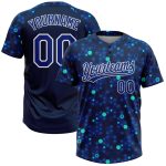 Custom Name and Number Unisex 3D Pattern Two-Button Softball Jersey in Navy Royal and Light Blue Personalized Navy Royal-Light