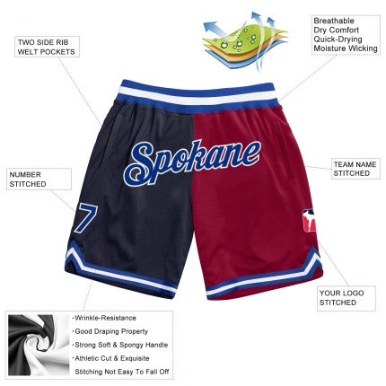 Custom Name Number Basketball Shorts Authentic Throwback Navy Royal Maroon Fashion Split Design  Team Apparel Personalized