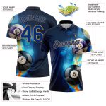 Custom Name Number Polo Shirt for Billiards with 3D Navy and Gold Pattern Design - Performance Team Apparel Personalized