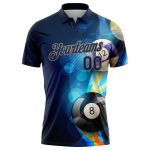 Custom Name Number Polo Shirt for Billiards with 3D Navy and Gold Pattern Design - Performance Team Apparel Personalized