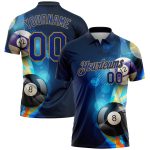 Custom Name Number Polo Shirt for Billiards with 3D Navy and Gold Pattern Design - Performance Team Apparel Personalized