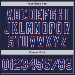 Personalized Navy and Red Varsity Letterman Jacket - Full-Snap Bomber Style Personalized Navy Royal-Red Bomber Full-Snap