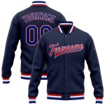 Custom Name and Number Navy Royal-Red Varsity Letterman Bomber Jacket - Personalized Full-Snap Team Jacket Personalized Navy