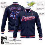 Custom Name and Number Navy Royal-Red Varsity Letterman Bomber Jacket - Personalized Full-Snap Team Jacket Personalized Navy