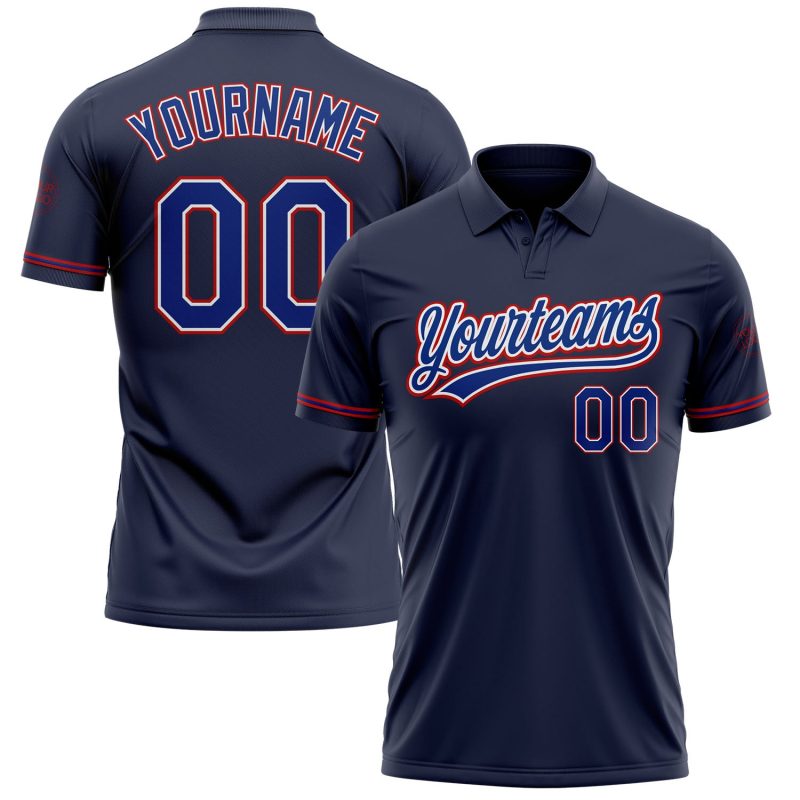 Custom Name Number Personalized Navy Royal-Red Golf Polo Shirt - Performance Vapor Team Apparel Personalized Navy Royal-Red