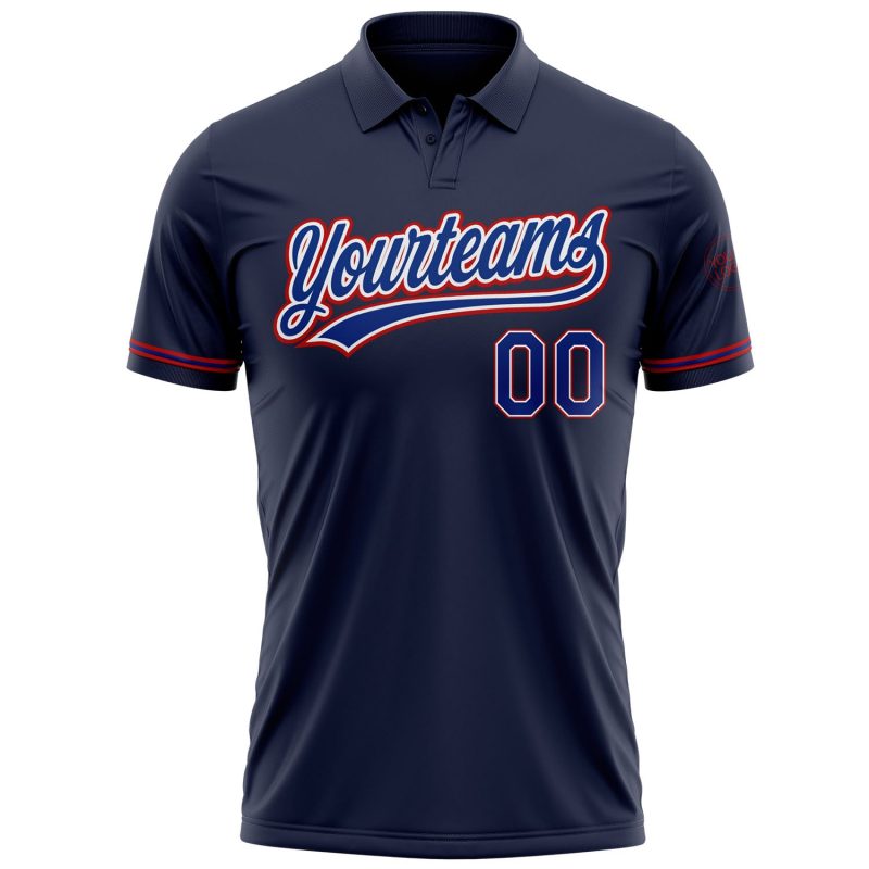 Custom Name Number Personalized Navy Royal-Red Golf Polo Shirt - Performance Vapor Team Apparel Personalized Navy Royal-Red