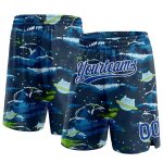 Custom Name and Number Authentic Basketball Shorts Navy Royal-White 3D Wave Pattern Personalized Navy Royal-White 3D Pattern