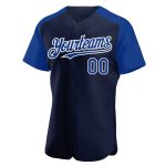 Custom Name Number Baseball Jersey Raglan Sleeves Navy Royal-White Authentic Team Apparel Personalized Navy Royal-White Authentic