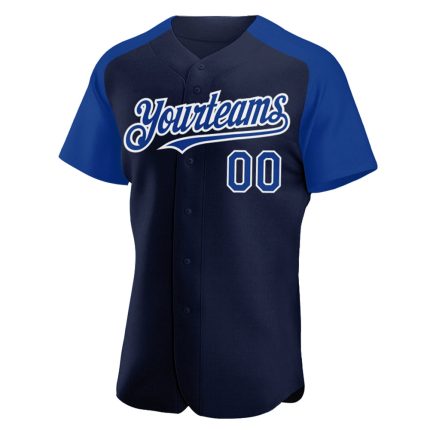 Custom Name Number Baseball Jersey Raglan Sleeves Navy Royal-White Authentic Team Apparel Personalized Navy Royal-White Authentic