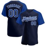 Custom Name Number Baseball Jersey Raglan Sleeves Navy Royal-White Authentic Team Apparel Personalized Navy Royal-White Authentic