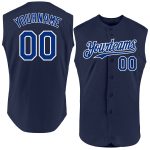 Custom Name and Number Sleeveless Baseball Jersey - Personalized Navy Royal-White Authentic Team Jersey Personalized Navy