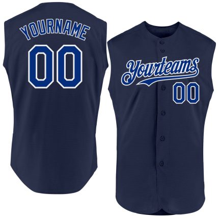 Custom Name and Number Sleeveless Baseball Jersey - Personalized Navy Royal-White Authentic Team Jersey Personalized Navy