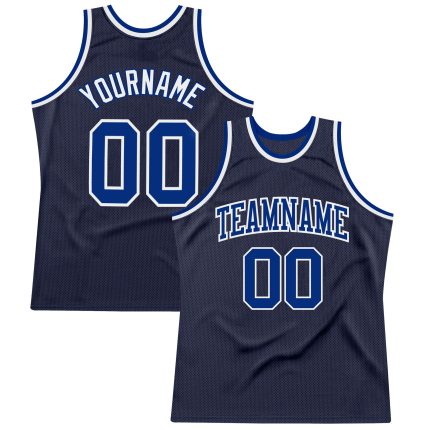 Custom Name and Number Navy White Throwback Basketball Jersey - Personalized Authentic Team Apparel Personalized Navy Royal-White