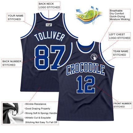 Custom Name and Number Navy White Throwback Basketball Jersey - Personalized Authentic Team Apparel Personalized Navy Royal-White
