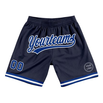 Personalized Royal-White Navy Authentic Basketball Shorts for Men and Women Personalized Navy Royal-White Authentic Throwback