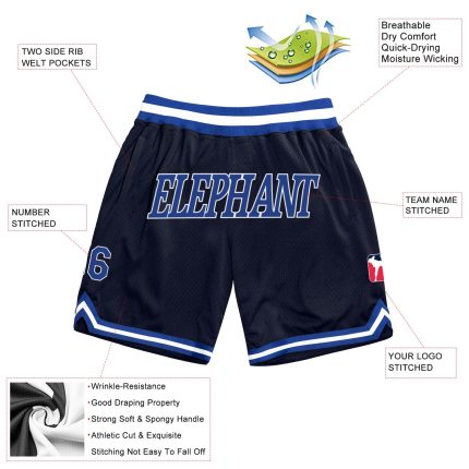Custom Personalized Authentic Basketball Shorts with Team Name and Number - Navy Royal-White Personalized Navy Royal-White