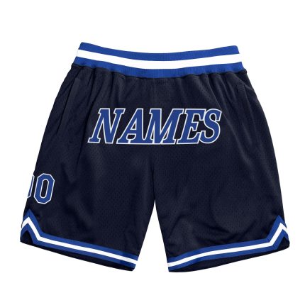 Custom Personalized Authentic Basketball Shorts with Team Name and Number - Navy Royal-White Personalized Navy Royal-White