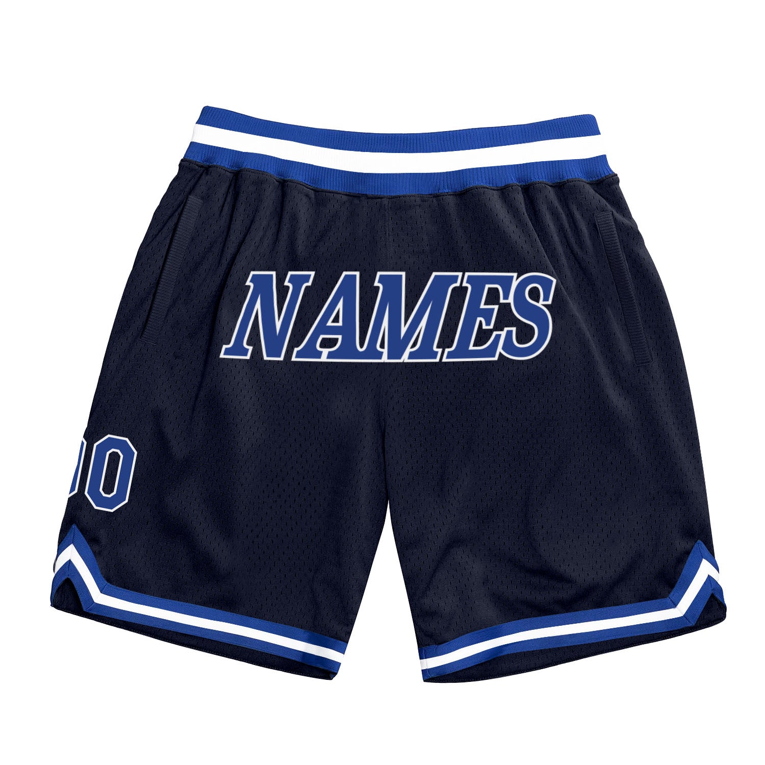 Custom Personalized Authentic Basketball Shorts with Team Name and Number - Navy Royal-White Personalized Navy Royal-White