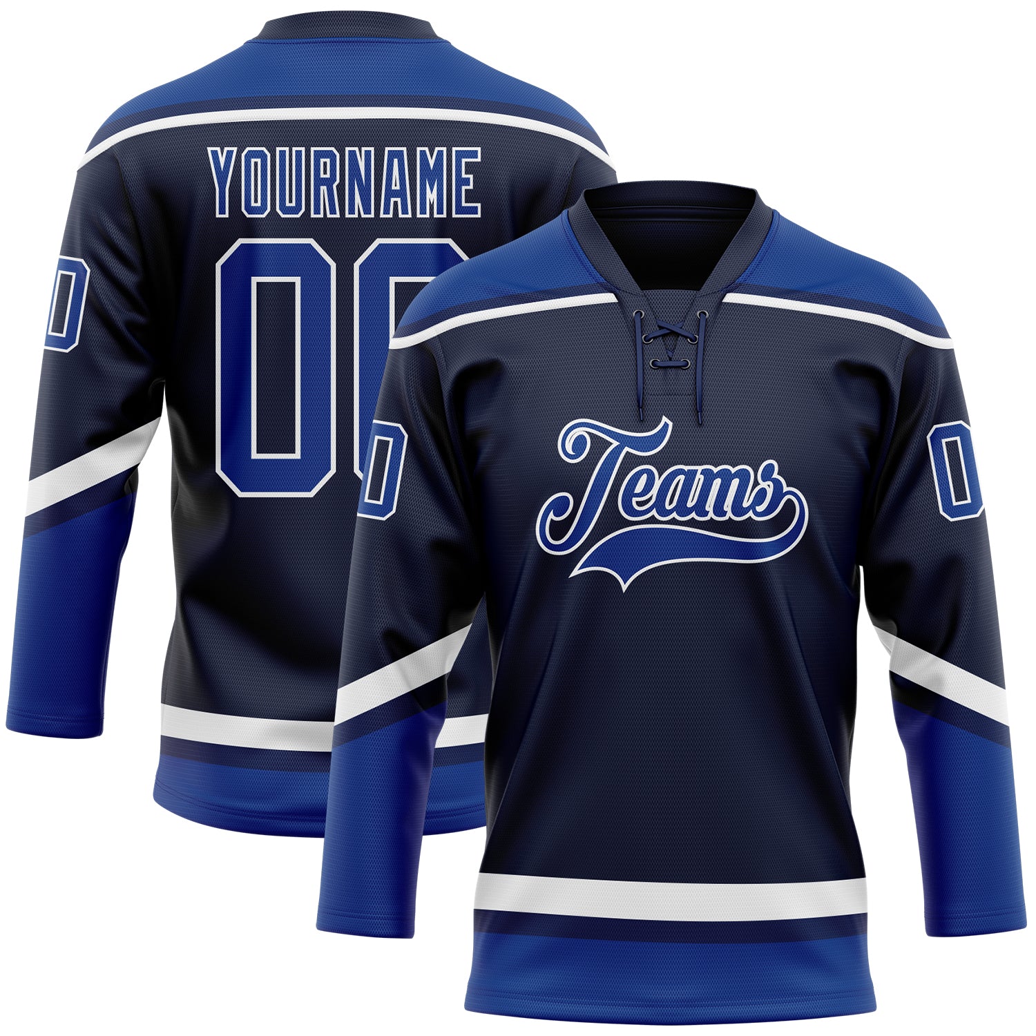 Custom Name and Number Navy Royal-White Hockey Jersey - Personalized Lace Neck Team Apparel Personalized Navy Royal-White