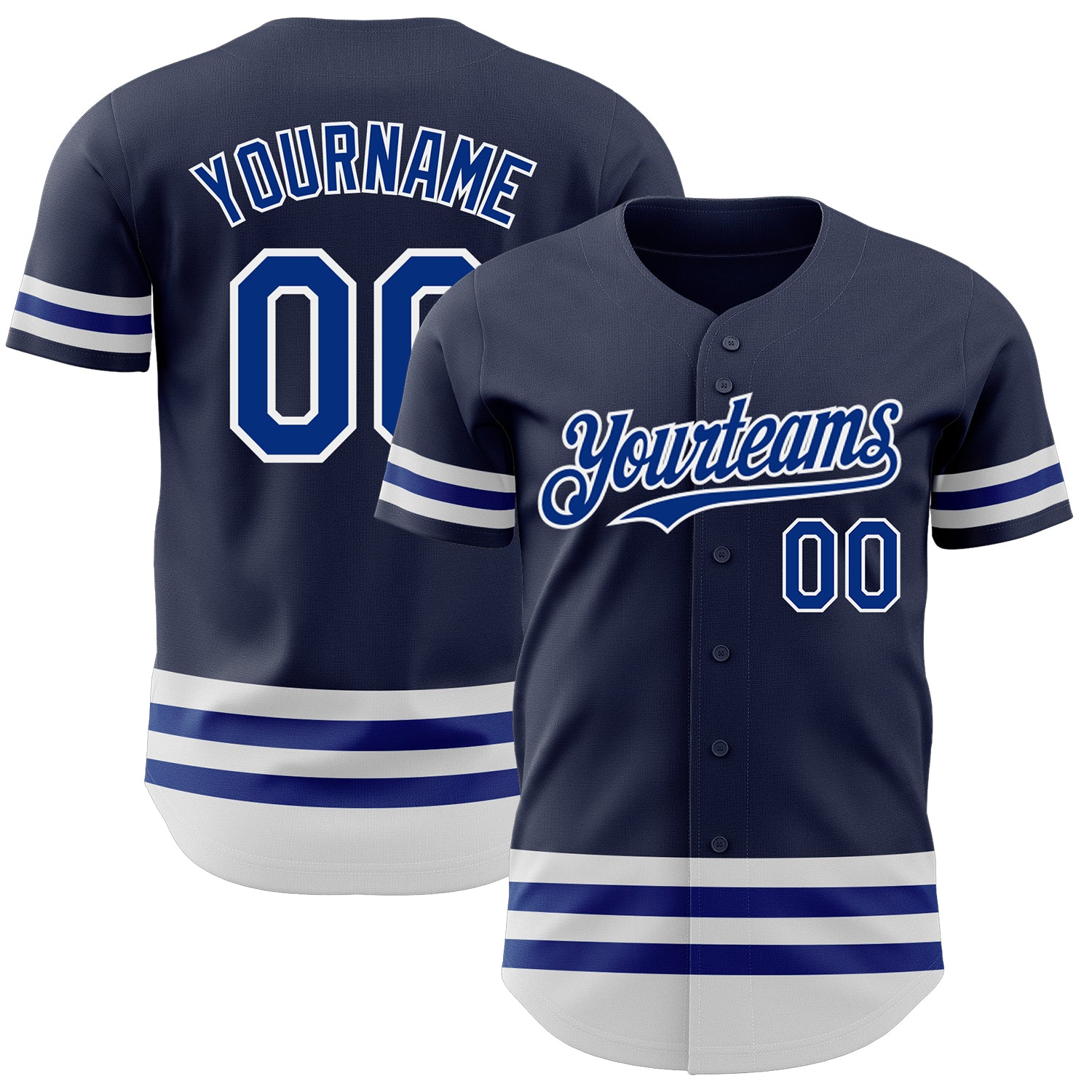 Custom Name and Number Personalized Navy Royal-White Baseball Jersey - Authentic Team Apparel Personalized Navy Royal-White