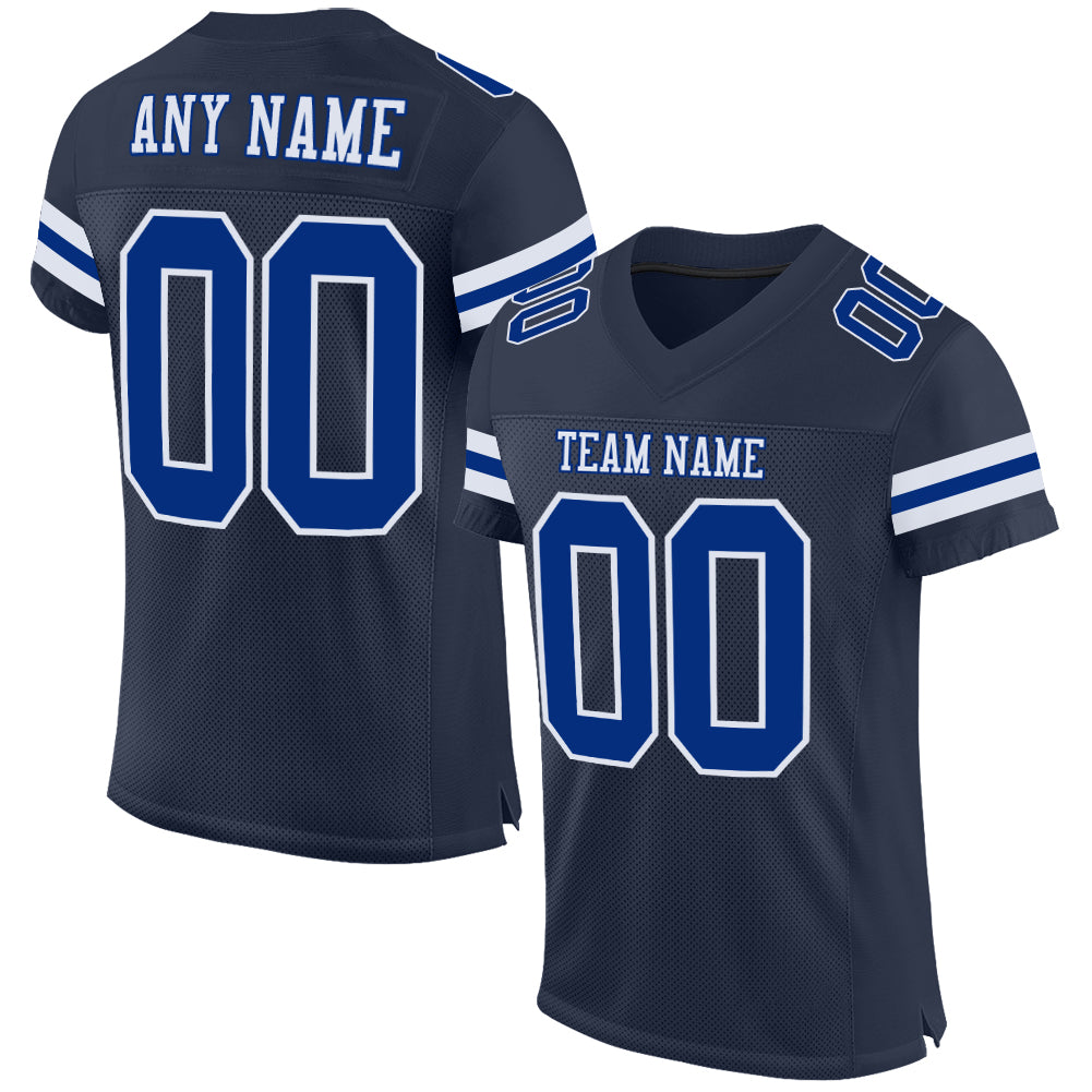 Personalized Custom Football Jersey with Team Name & Number in Navy Royal-White Mesh Personalized Navy Royal-White Mesh Authentic