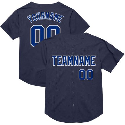 Personalized Navy White Mesh Baseball Jersey - Authentic Throwback Design Personalized Navy Royal-White Mesh Authentic Throwback