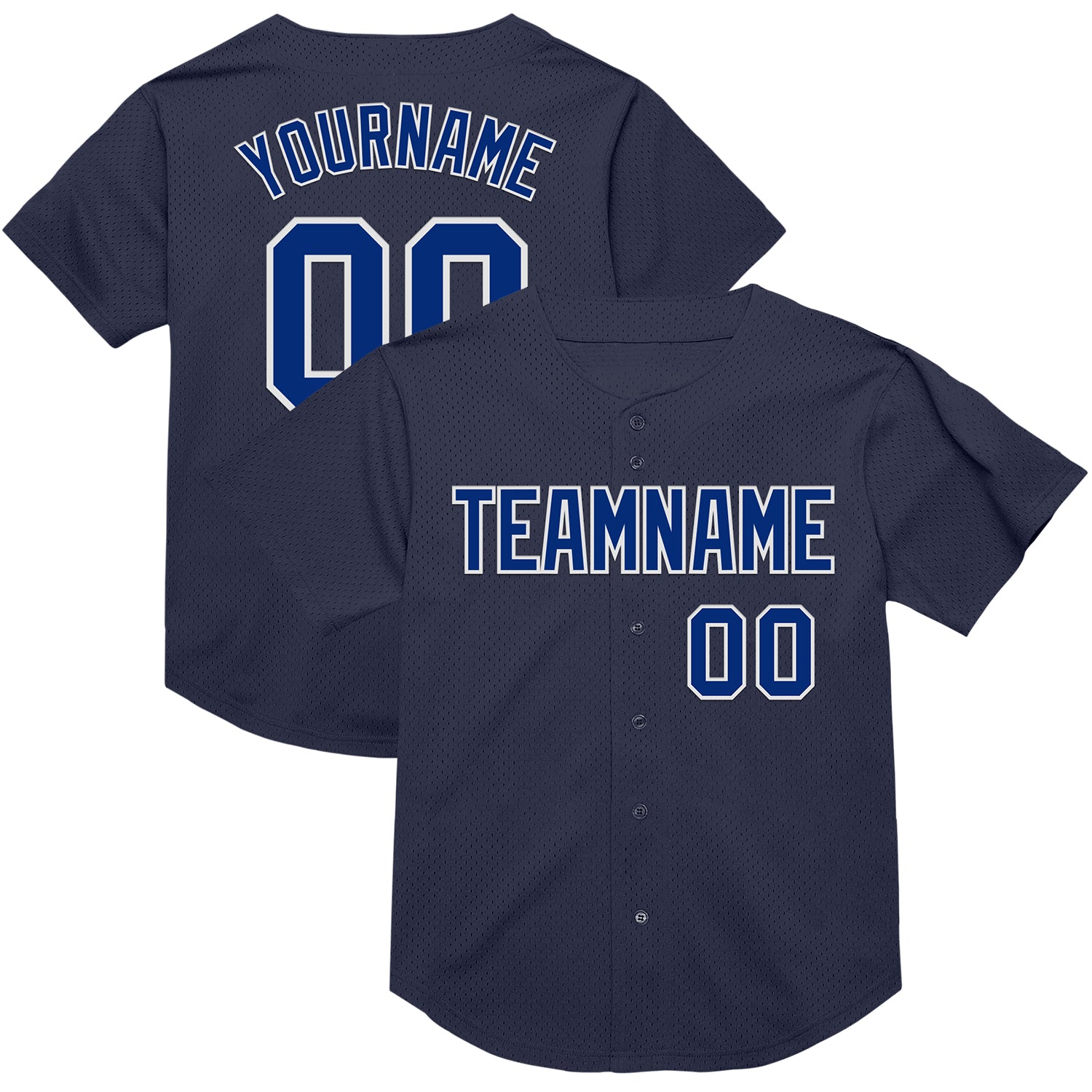 Personalized Navy White Mesh Baseball Jersey - Authentic Throwback Design Personalized Navy Royal-White Mesh Authentic Throwback