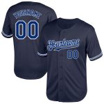 Custom Name & Number Throwback Baseball Jersey - Personalized Navy Royal-White Mesh Design Personalized Navy Royal-White