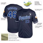 Custom Name & Number Throwback Baseball Jersey - Personalized Navy Royal-White Mesh Design Personalized Navy Royal-White