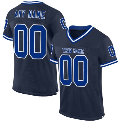 Custom Name and Number Personalized Navy and White Mesh Football Jersey - Authentic Throwback Style Personalized Navy Royal-White